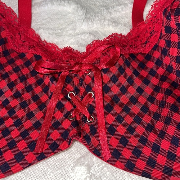 Frederick’s Of Hollywood Lightly Lined Bra Womens Size 42DD Red Plaid Underwire - Picture 10 of 11